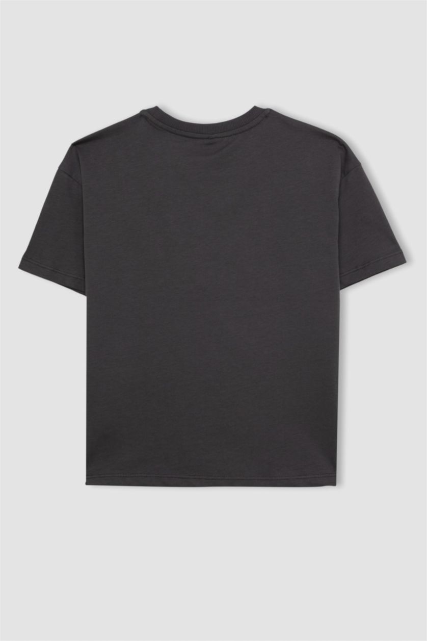 FILLES Anthracite T-shirt à col rond et manches courtes avec imprimé pour fille