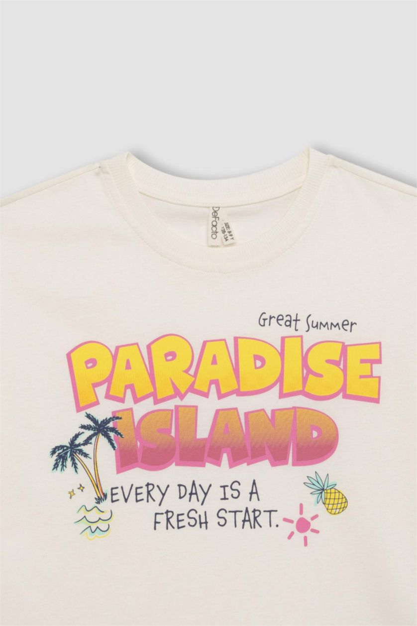 بنات بيج فاتح تيشيرت نص كم قصة مريحة بياقة مستديرة