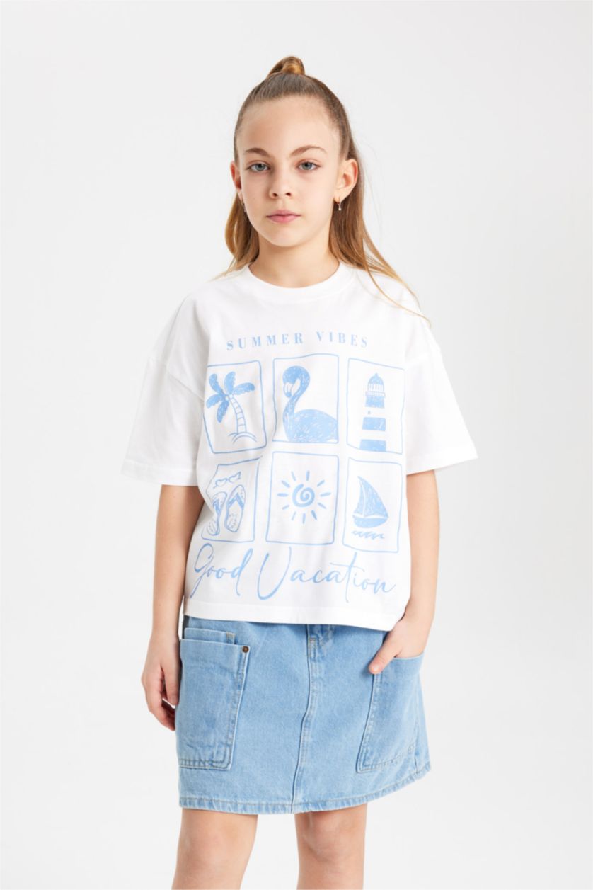 GIRLS & TEENS White Girl Oversize Fit Printed Short Sleeve T-Shirt