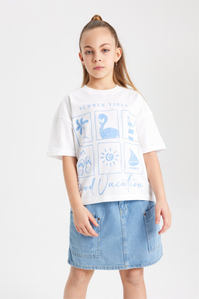 GIRLS & TEENS White Girl Oversize Fit Printed Short Sleeve T-Shirt