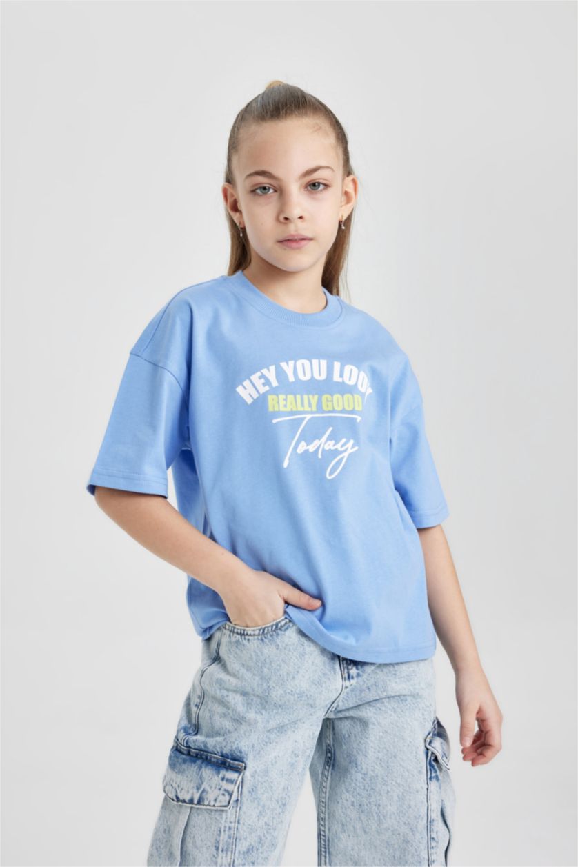 Girls & Teens Blue Girl Oversize Fit Short Sleeve T-Shirt