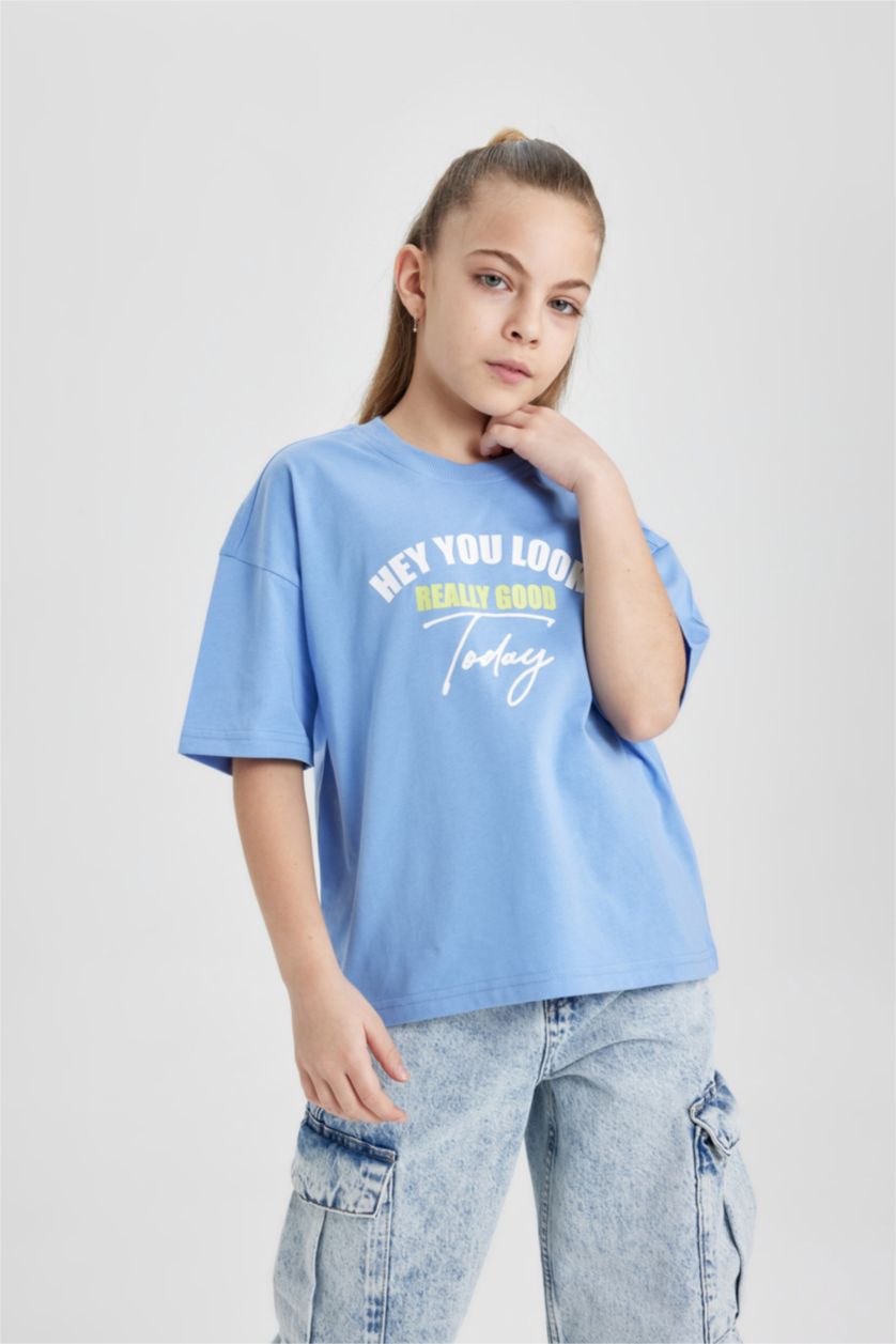 Girls & Teens Blue Girl Oversize Fit Short Sleeve T-Shirt