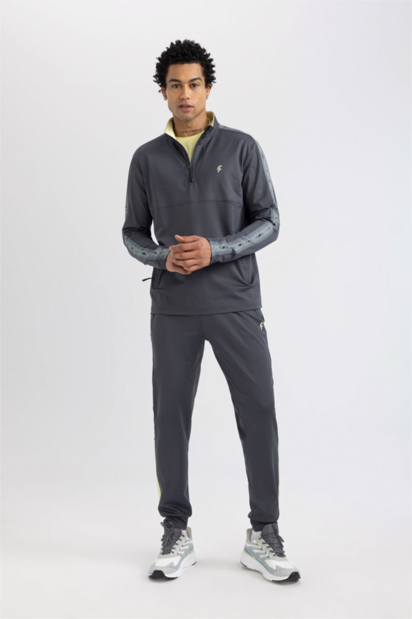 Man Anthracite DeFactoFit Slim Fit Printed Heavy Fabric Sweatshirt