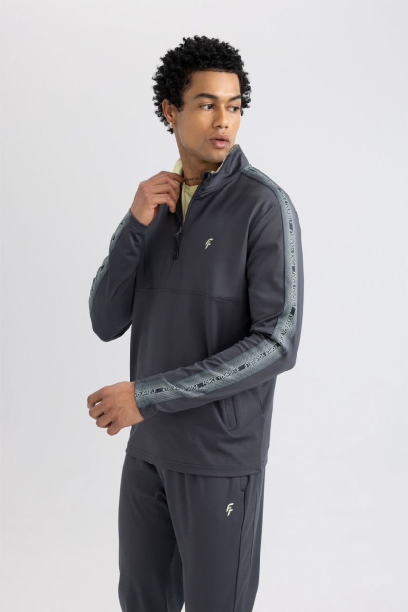 Man Anthracite DeFactoFit Slim Fit Printed Heavy Fabric Sweatshirt