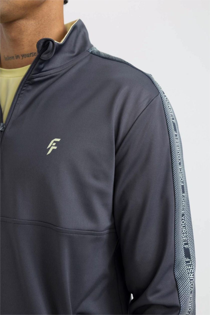 Man Anthracite DeFactoFit Slim Fit Printed Heavy Fabric Sweatshirt