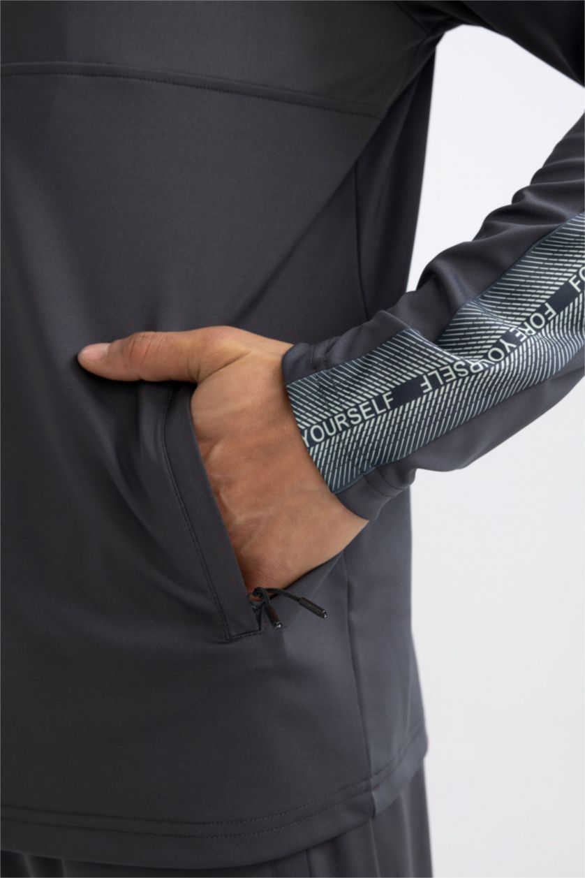 Man Anthracite DeFactoFit Slim Fit Printed Heavy Fabric Sweatshirt