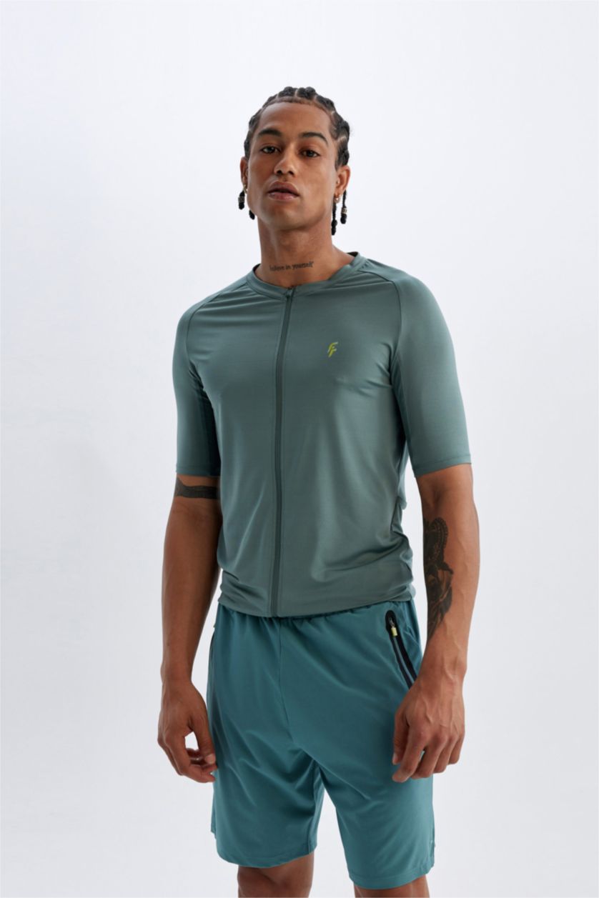 MAN Green DeFactoFit Slim Fit High Collar Heavy Fabric T-Shirt