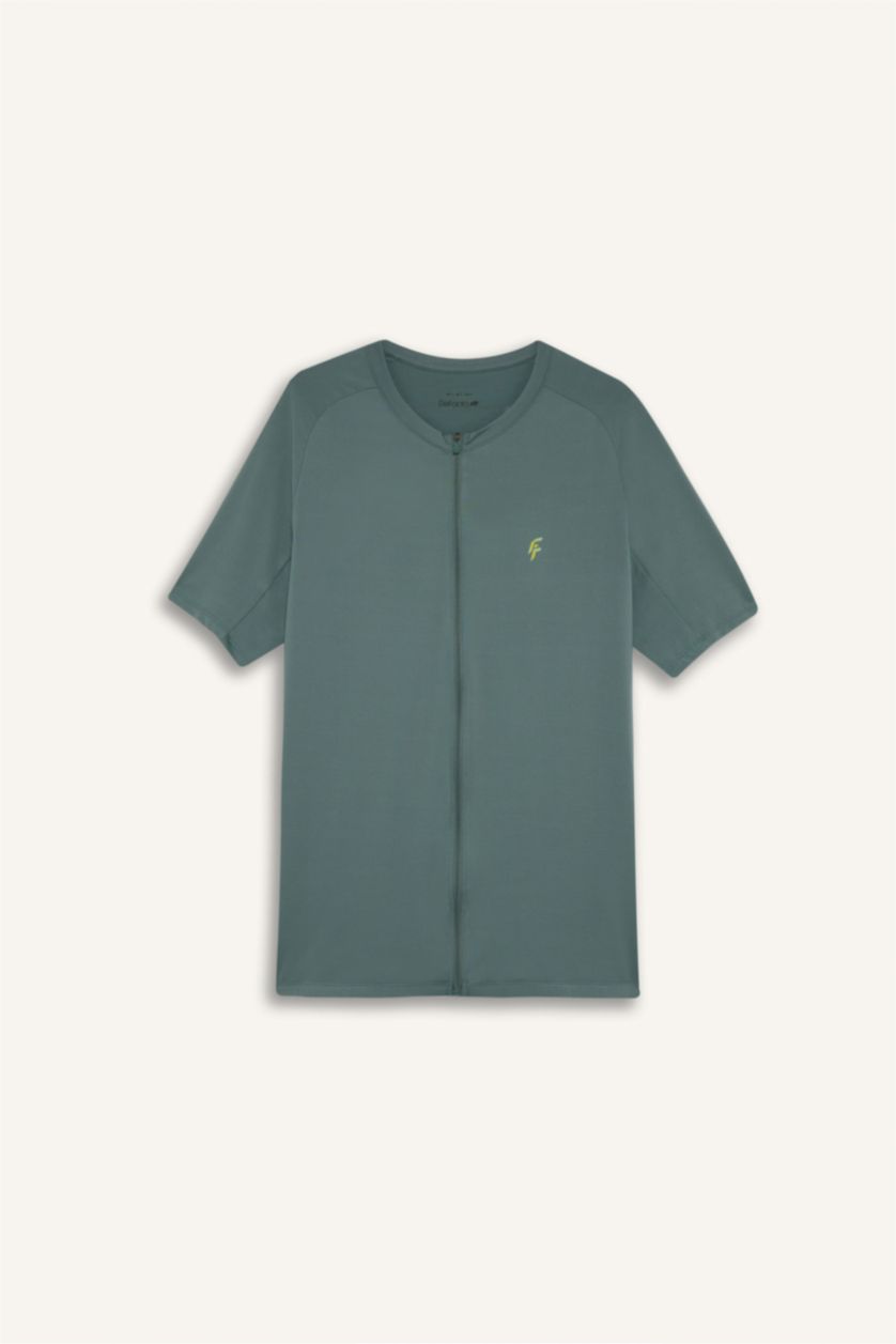 MAN Green DeFactoFit Slim Fit High Collar Heavy Fabric T-Shirt