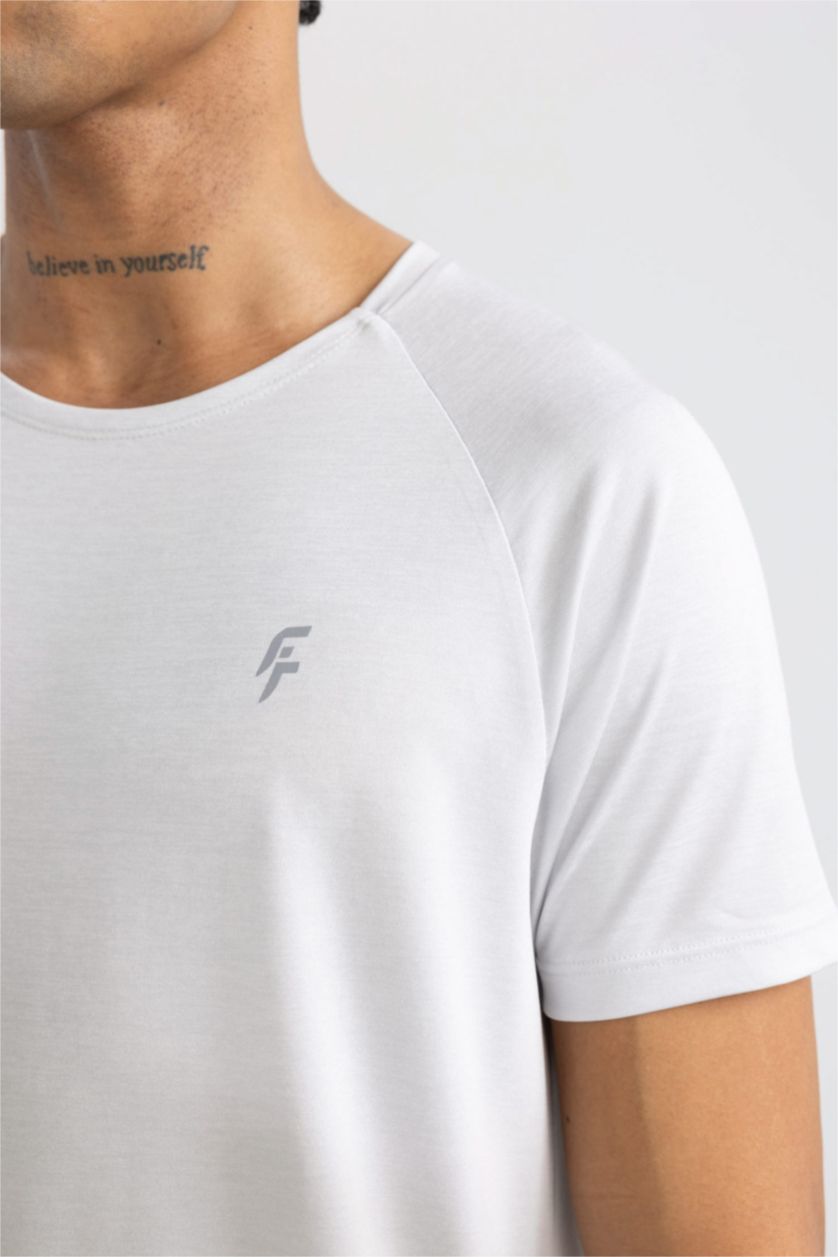 رجالي رمادي فاتح تيشيرت رياضي قصة عادية بياقة مستديرة