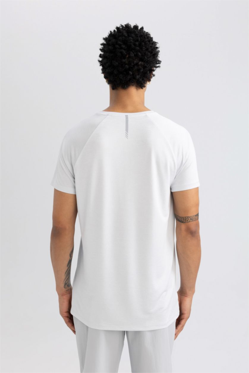 رجالي رمادي فاتح تيشيرت رياضي قصة عادية بياقة مستديرة