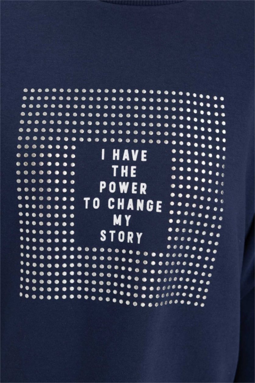 حريمي كحلي سويت شيرت اوفر سايز تقيل بطبعة شعار