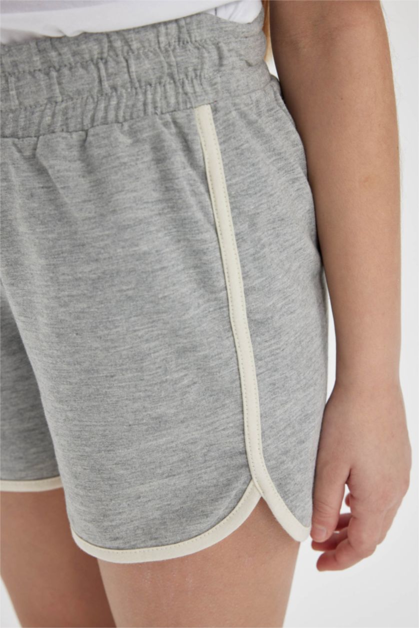 Kız Çocuk - Genç Kız Gri Melanj Beli Lastikli Basic Düz Şort Kız Çocuk