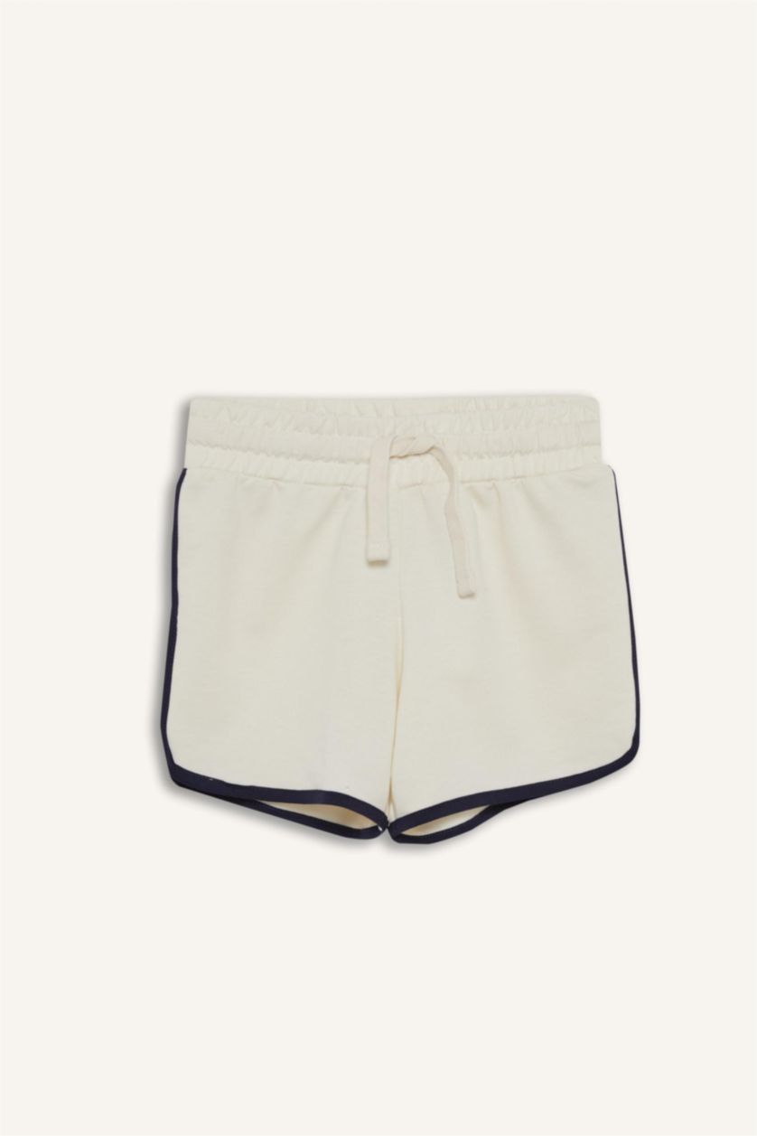 Kız Çocuk - Genç Kız Ekru Beli Lastikli Basic Düz Şort Kız Çocuk
