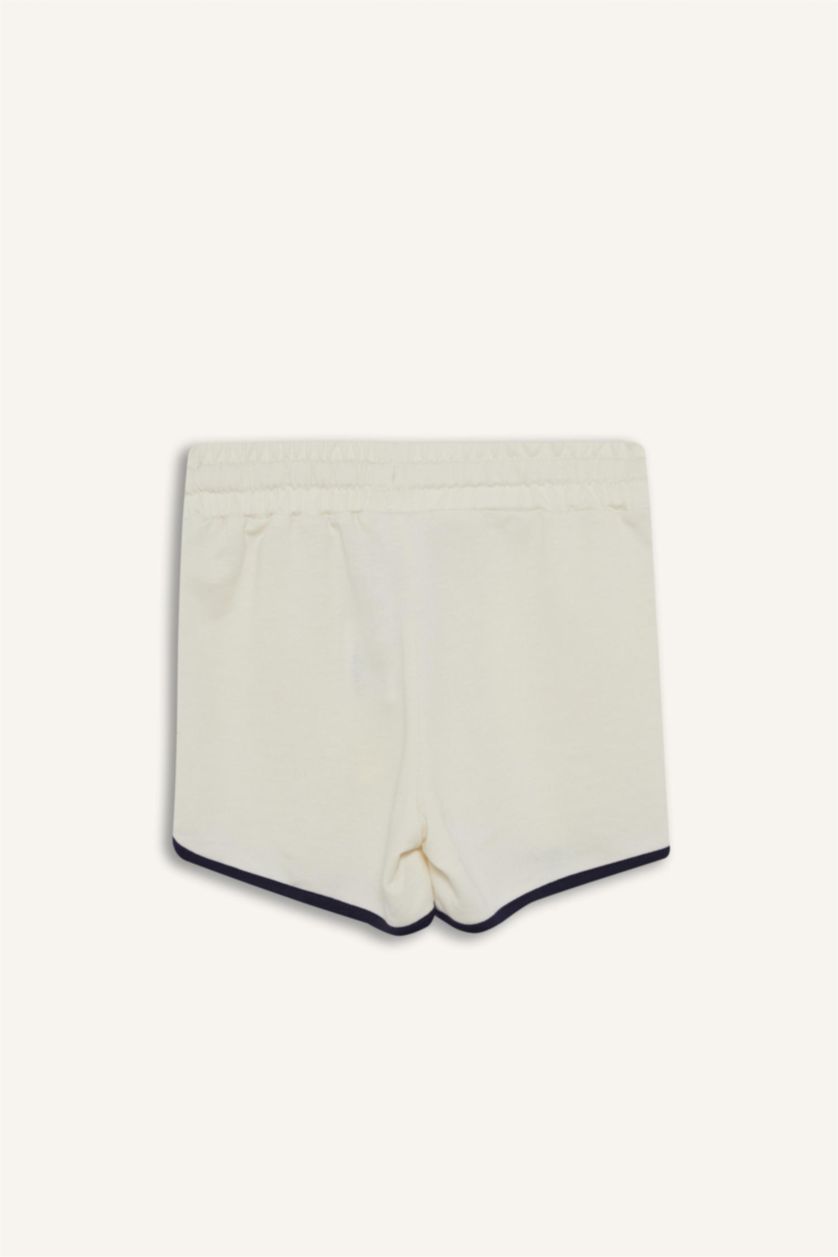 Kız Çocuk - Genç Kız Ekru Beli Lastikli Basic Düz Şort Kız Çocuk