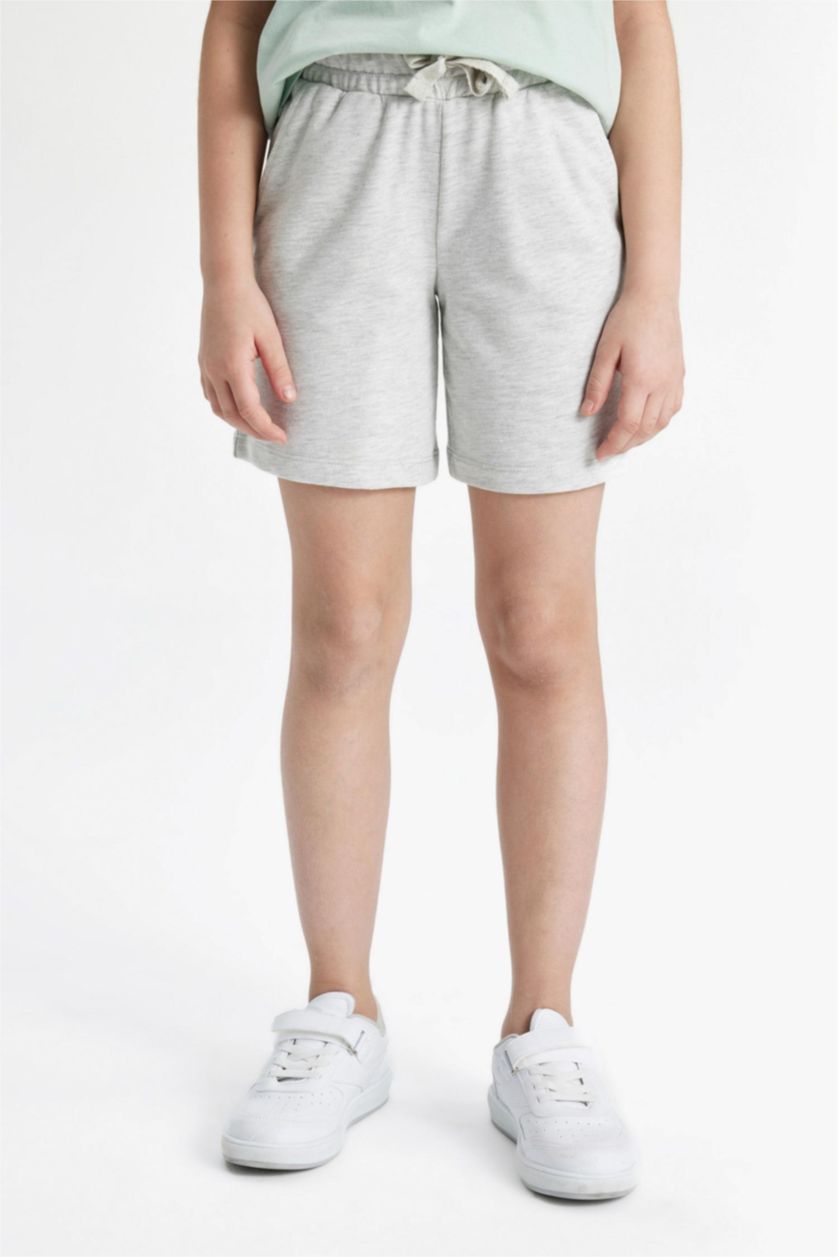 Kız Çocuk - Genç Kız Açık Gri Melange Basic Bermuda Şort Kız Çocuk