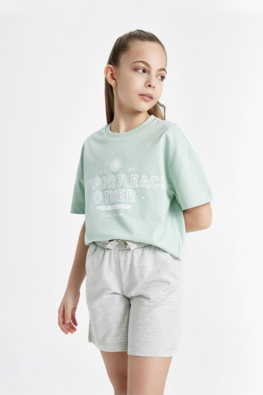 Kız Çocuk - Genç Kız Açık Gri Melange Basic Bermuda Şort Kız Çocuk