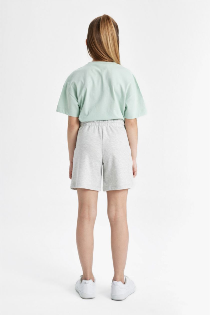 Kız Çocuk - Genç Kız Açık Gri Melange Basic Bermuda Şort Kız Çocuk