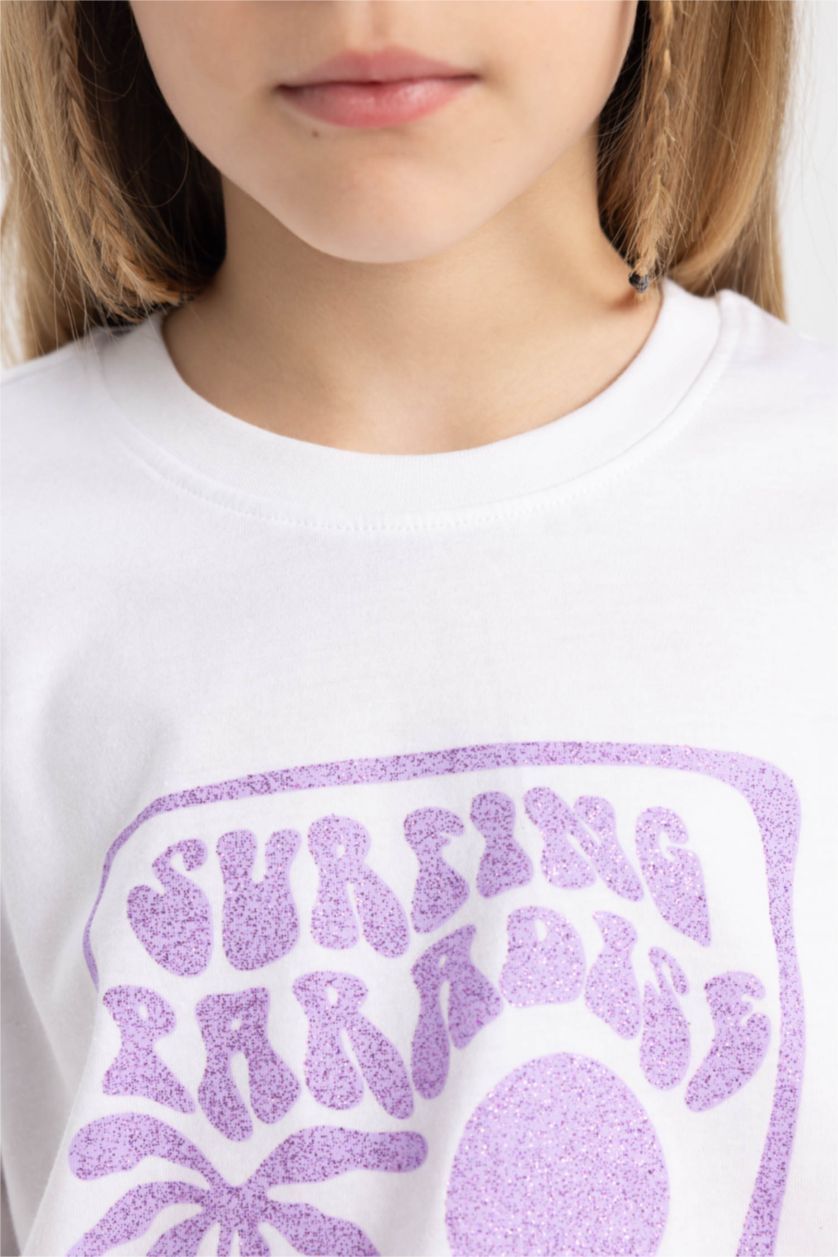 بنات أبيض تيشيرت بناتي نص كم قصة مريحة