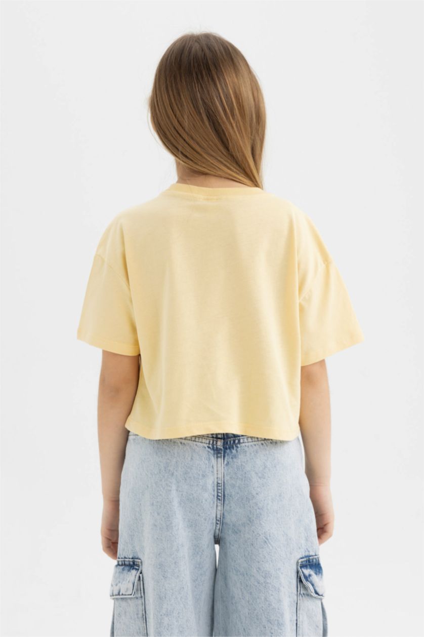 بنات أصفر تيشيرت بناتي نص ردن بياخة مستديرة