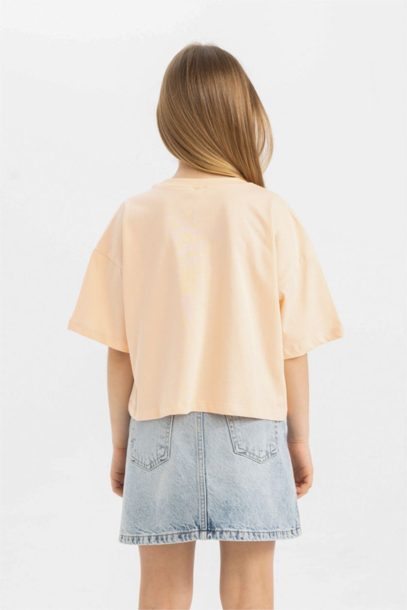 بنات سيموني تيشيرت بناتي نص ردن مطبوع وياخة مستديرة