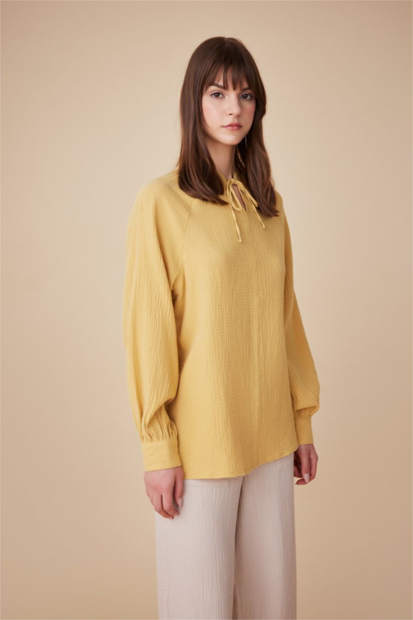 WOMAN Yellow Regular Fit Muslin Long Sleeve Tunic