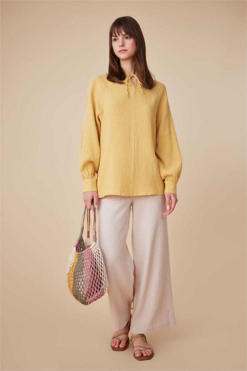 WOMAN Yellow Regular Fit Muslin Long Sleeve Tunic