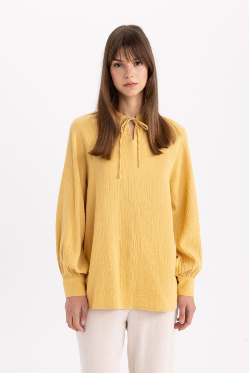 WOMAN Yellow Regular Fit Muslin Long Sleeve Tunic
