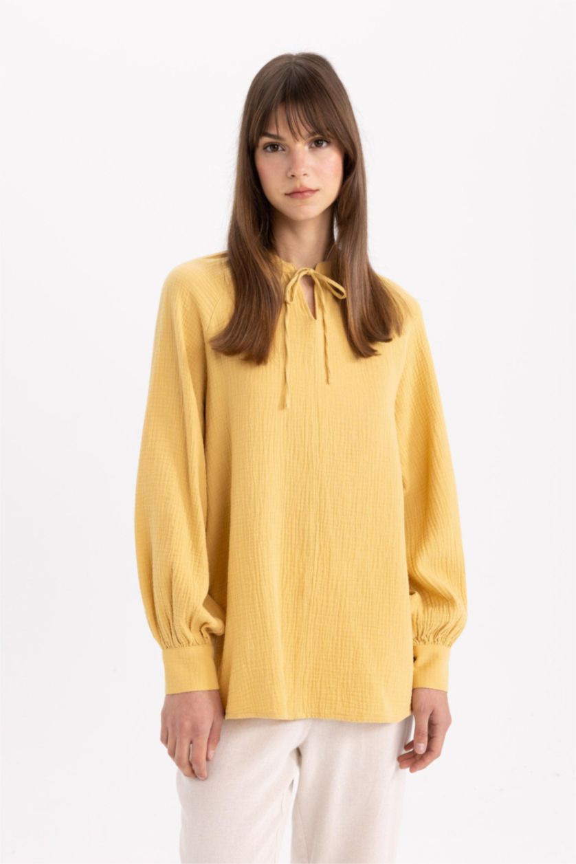 WOMAN Yellow Regular Fit Muslin Long Sleeve Tunic