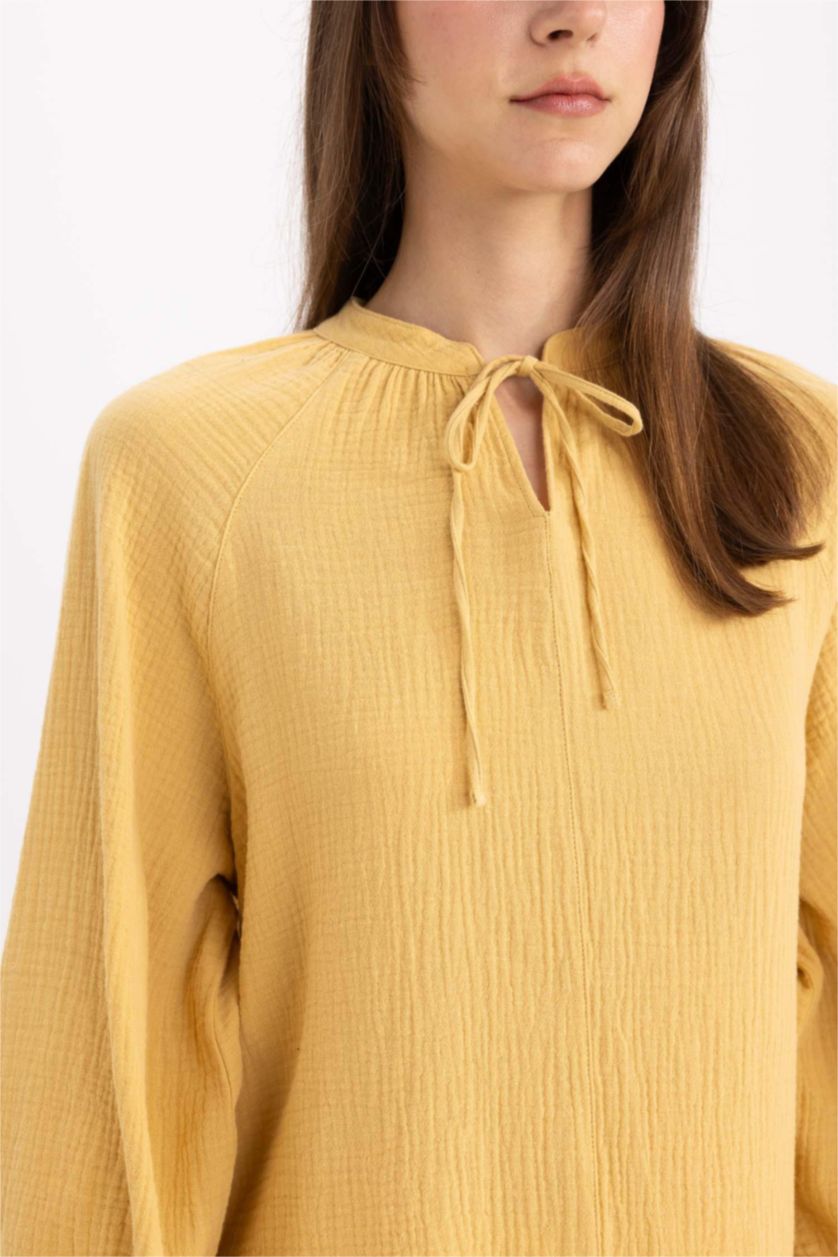 WOMAN Yellow Regular Fit Muslin Long Sleeve Tunic