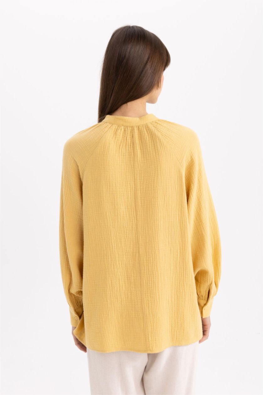 WOMAN Yellow Regular Fit Muslin Long Sleeve Tunic