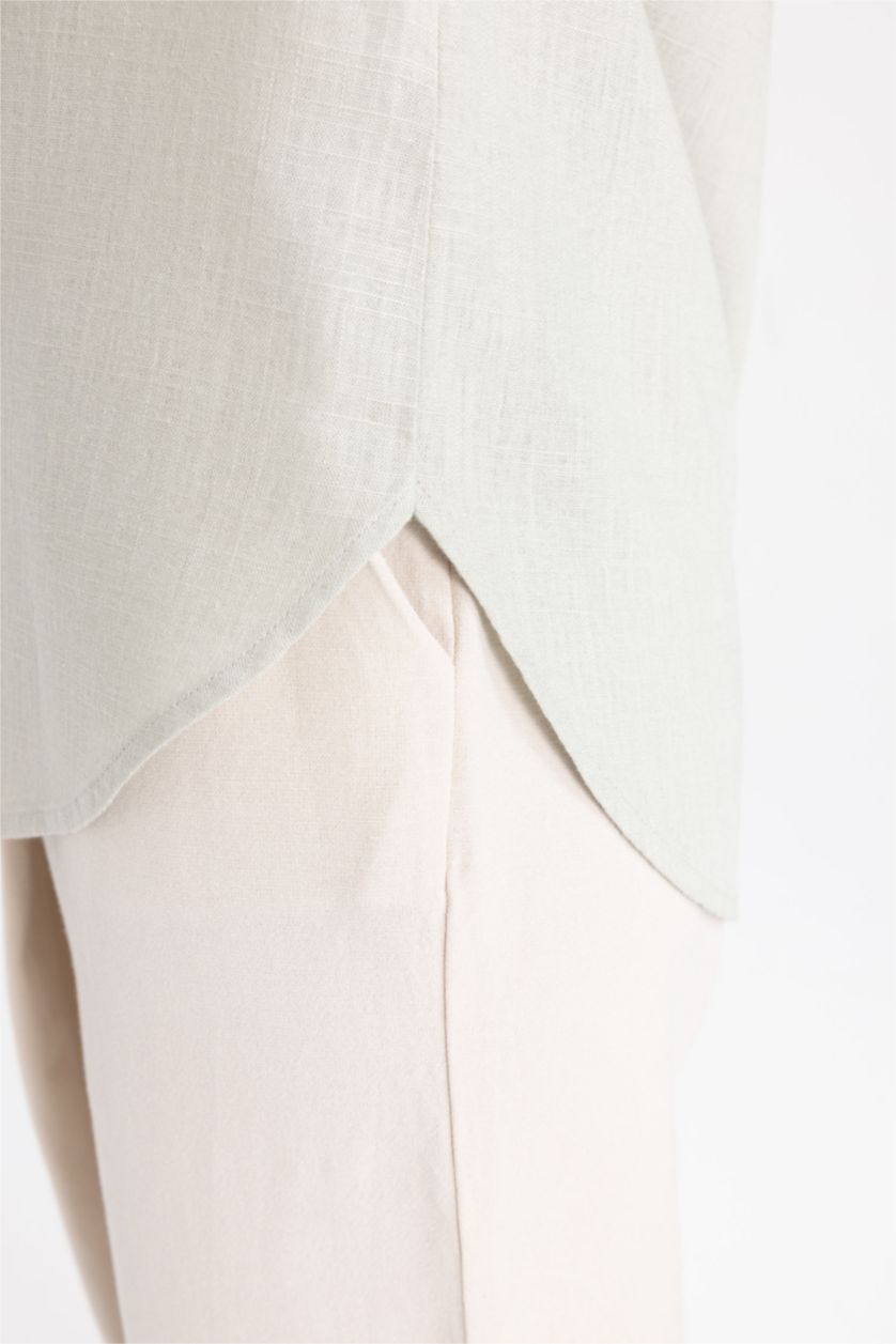 WOMAN Light Khaki Regular Fit Linen Blend Long Sleeve Tunic