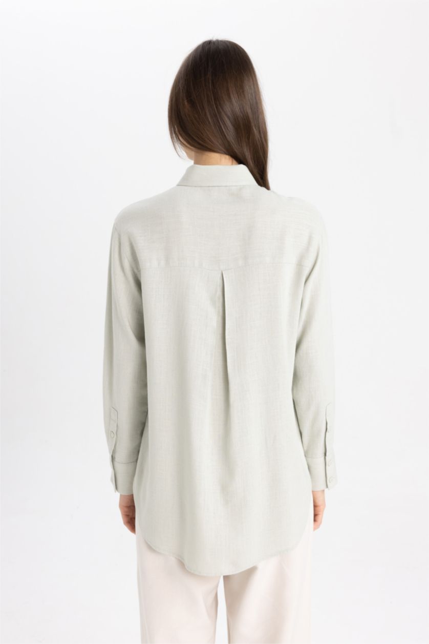 WOMAN Light Khaki Regular Fit Linen Blend Long Sleeve Tunic