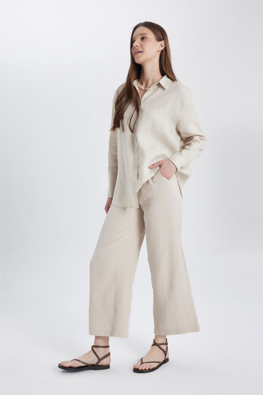 FEMME Beige Pantalon Palazzo Mousseline