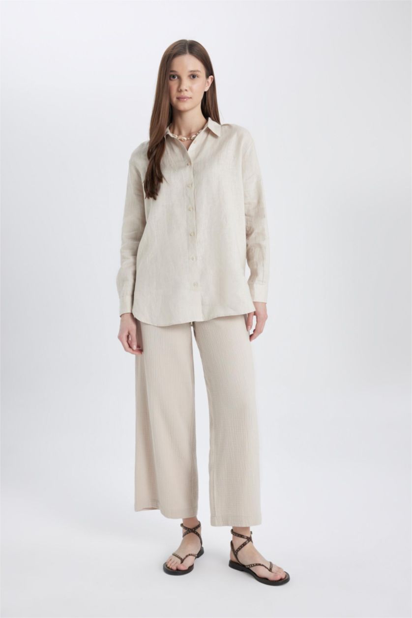 FEMME Beige Pantalon Palazzo Mousseline