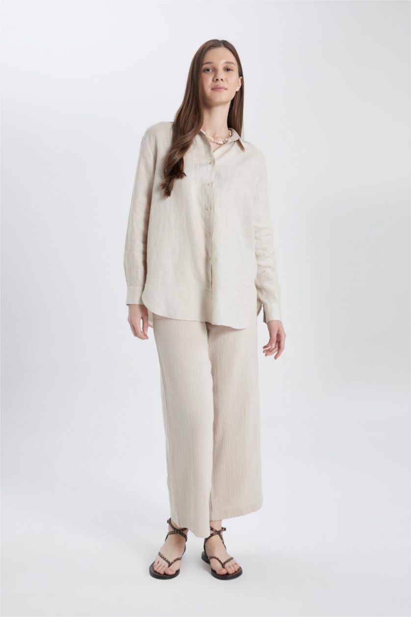FEMME Beige Pantalon Palazzo Mousseline