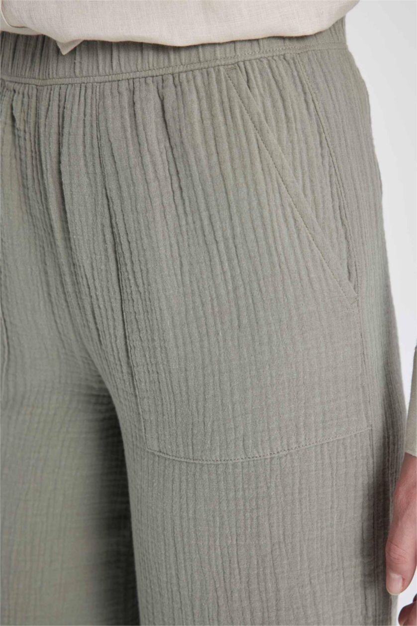 Kadın Açık Haki Palazzo Müslin Pantolon