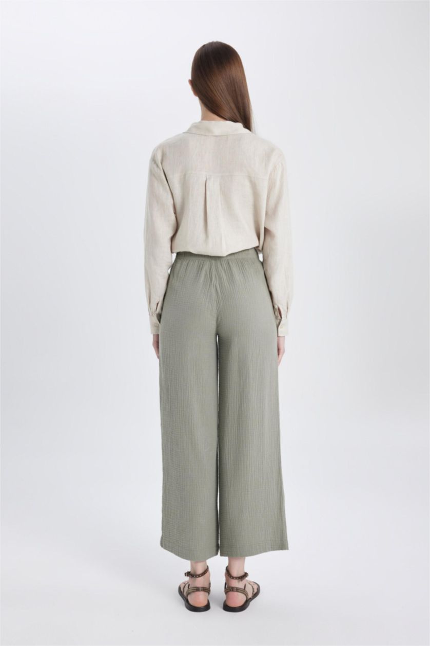 Kadın Açık Haki Palazzo Müslin Pantolon