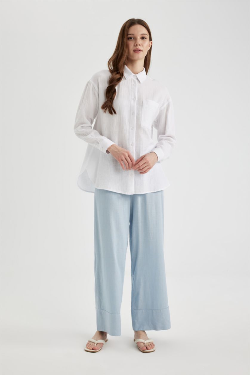 Женщины Светло-синий Брюки палаццо