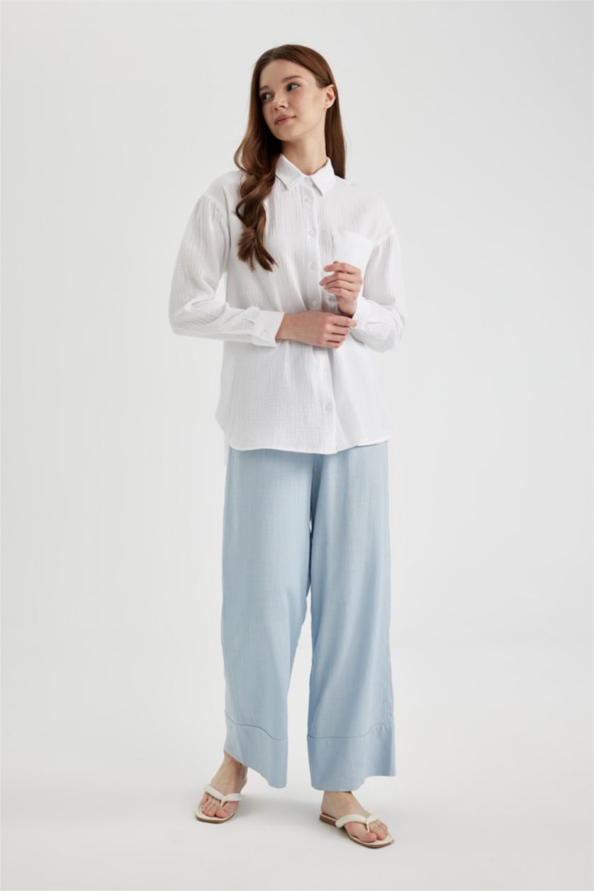 Женщины Светло-синий Брюки палаццо