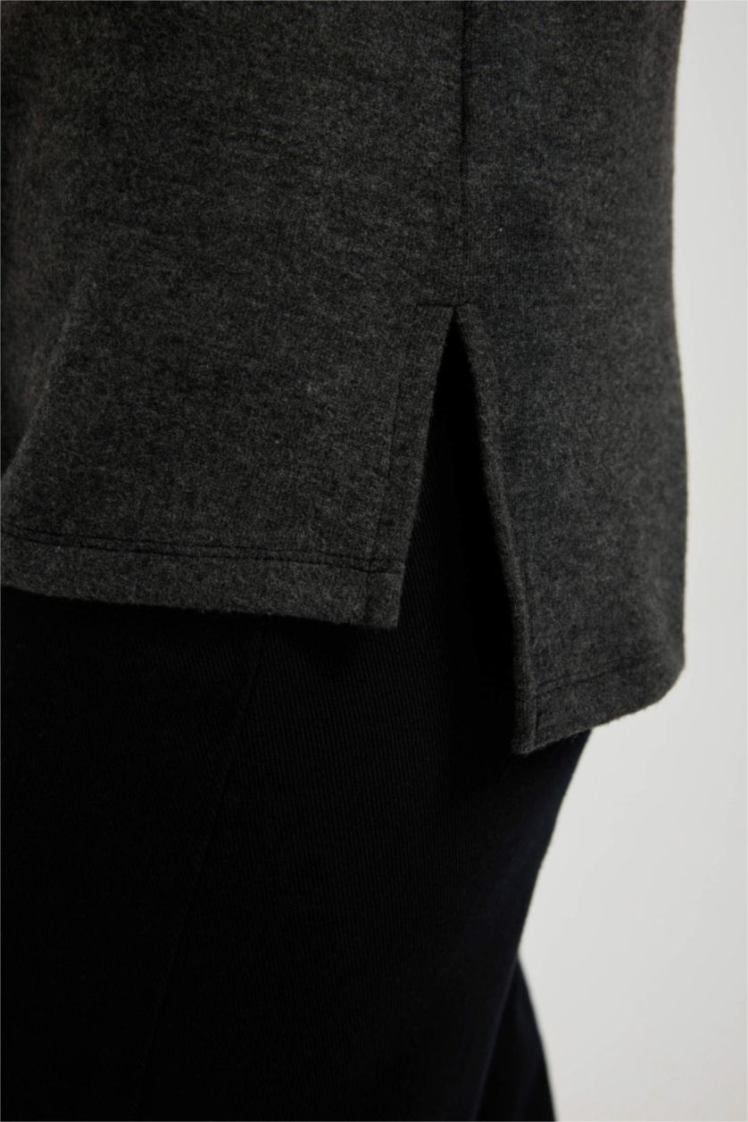 WOMAN Anthracite Melange Regular Fit Crew Neck Floral Long Sleeve T-Shirt