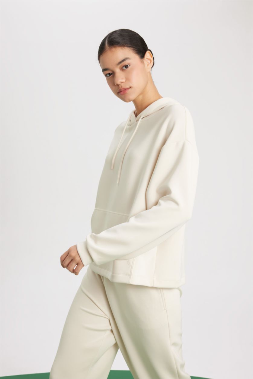Kadın Ekru Oversıze Modal Sweatshirt