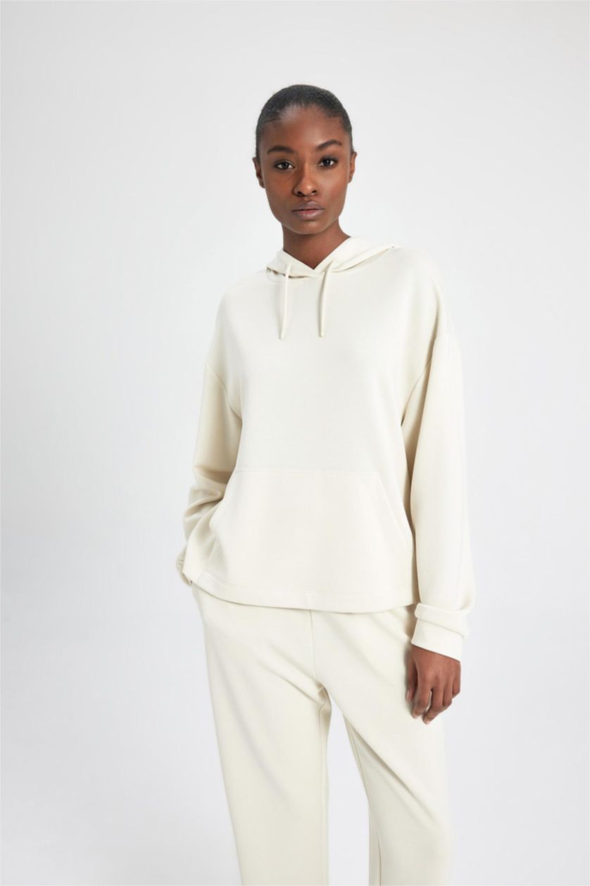Kadın Ekru Oversıze Modal Sweatshirt