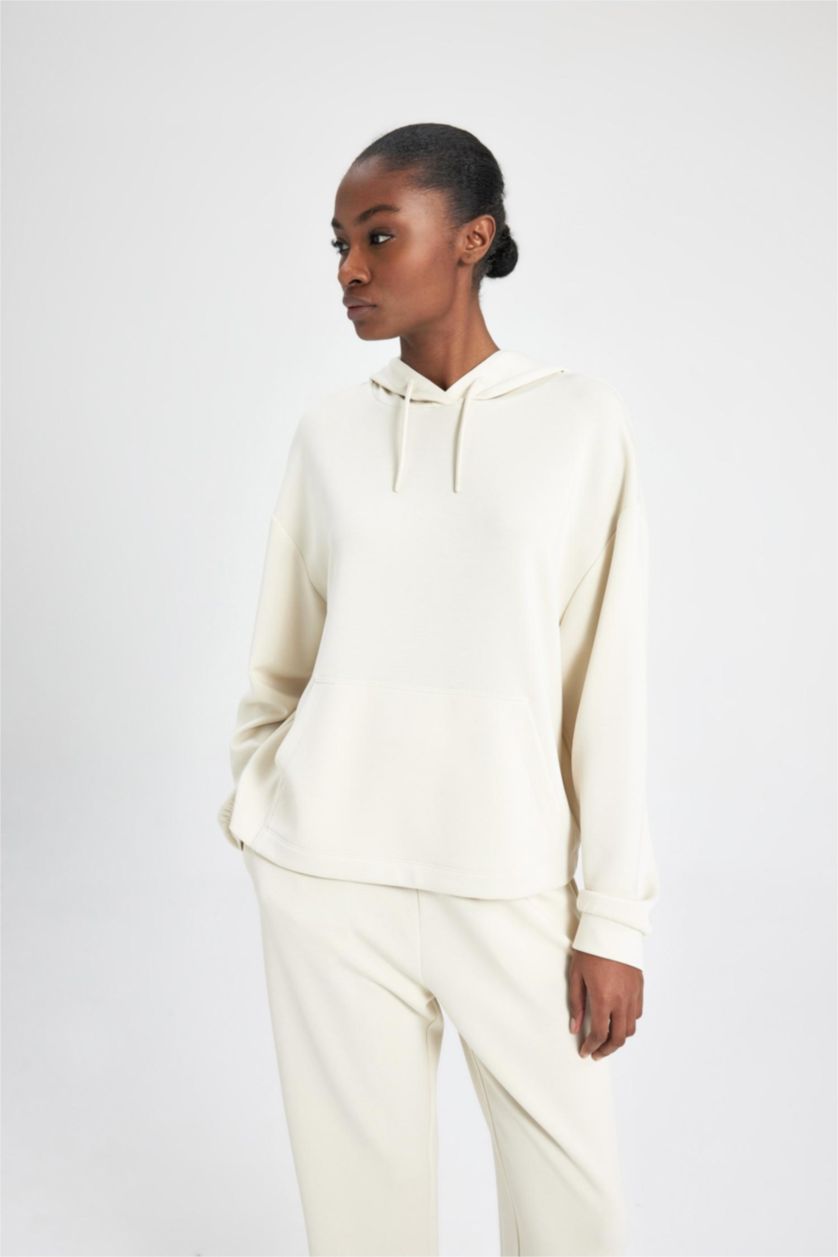 Kadın Ekru Oversıze Modal Sweatshirt