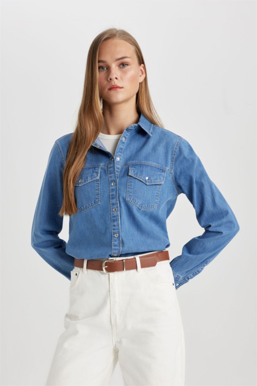 FEMME Bleu Chemise Jean coupe régulière