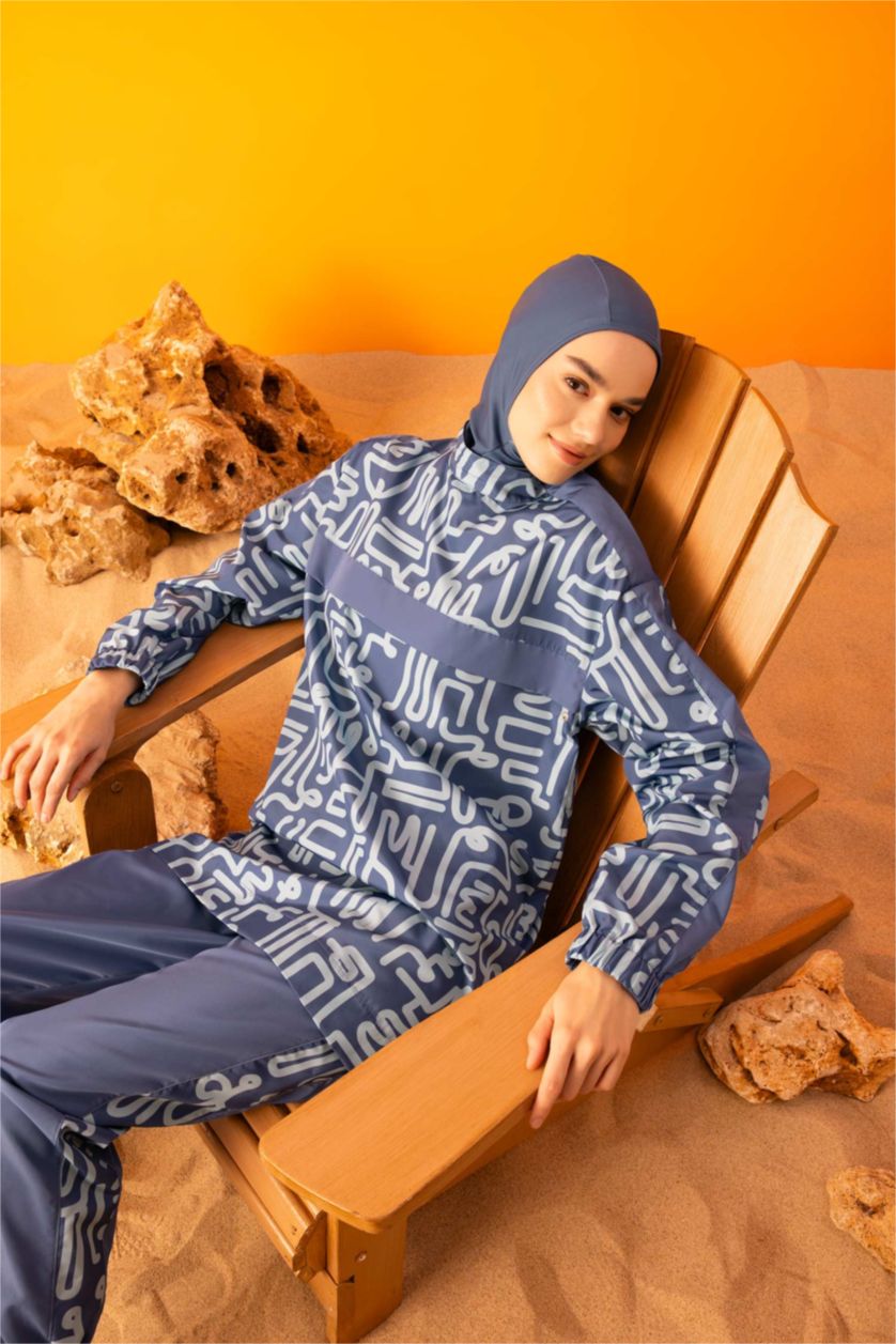 FEMME Bleu Foncé Ensemble de Maillots de Bain 3 Pièces Burkini Hijab à Motifs