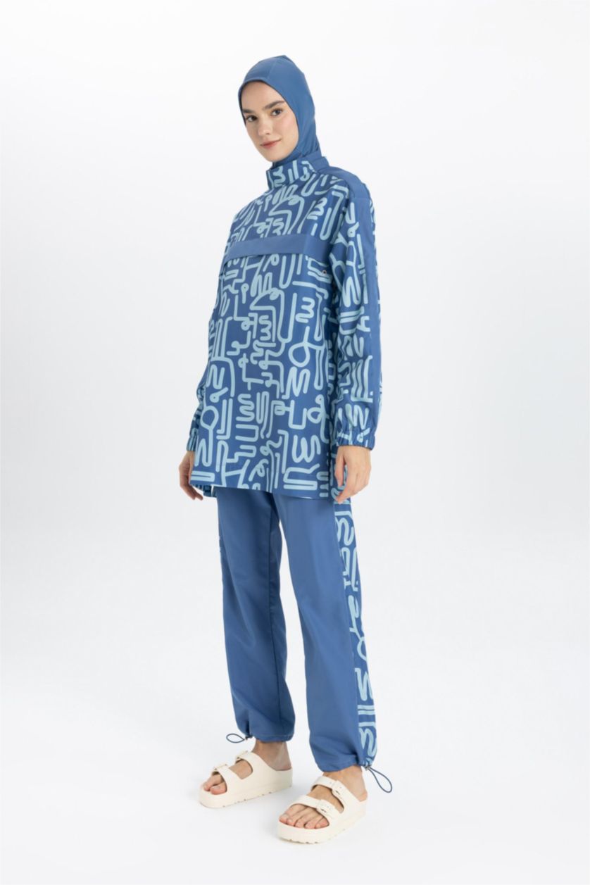 FEMME Bleu Foncé Ensemble de Maillots de Bain 3 Pièces Burkini Hijab à Motifs