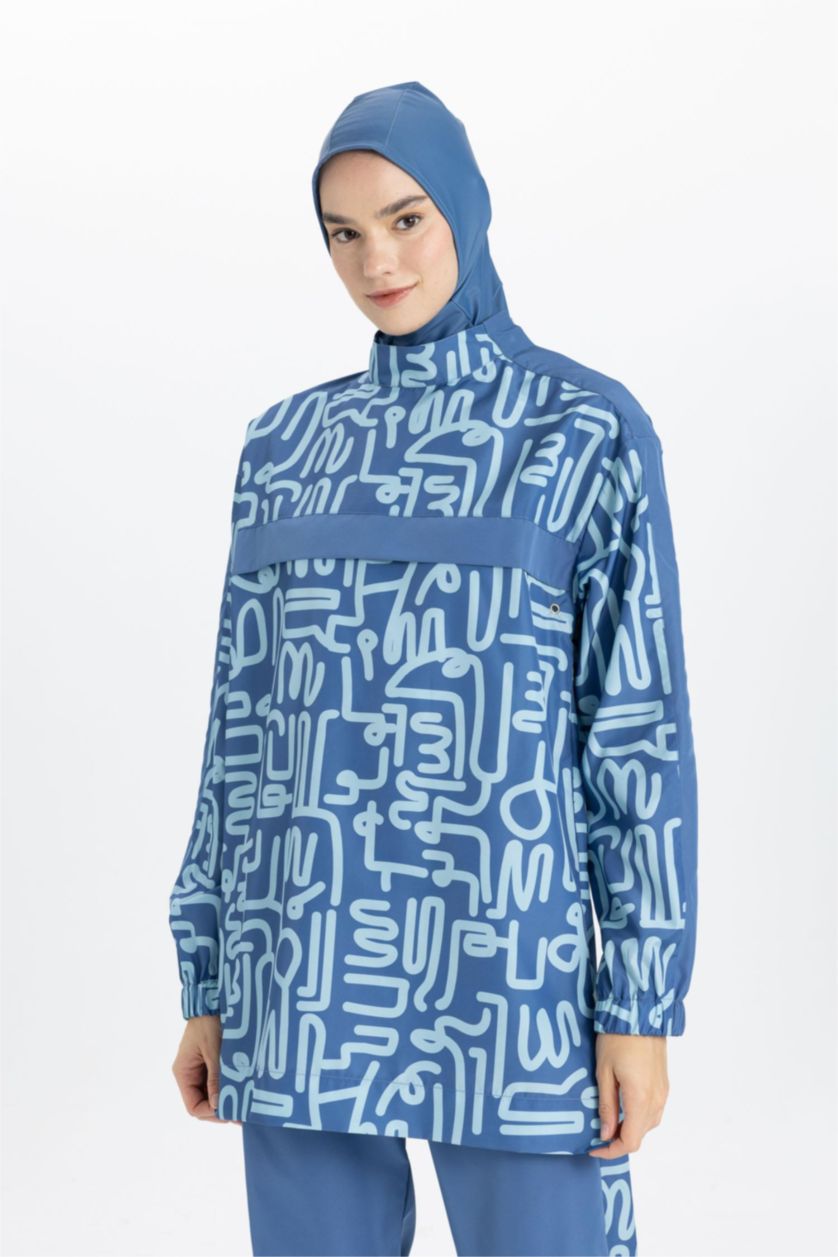 FEMME Bleu Foncé Ensemble de Maillots de Bain 3 Pièces Burkini Hijab à Motifs