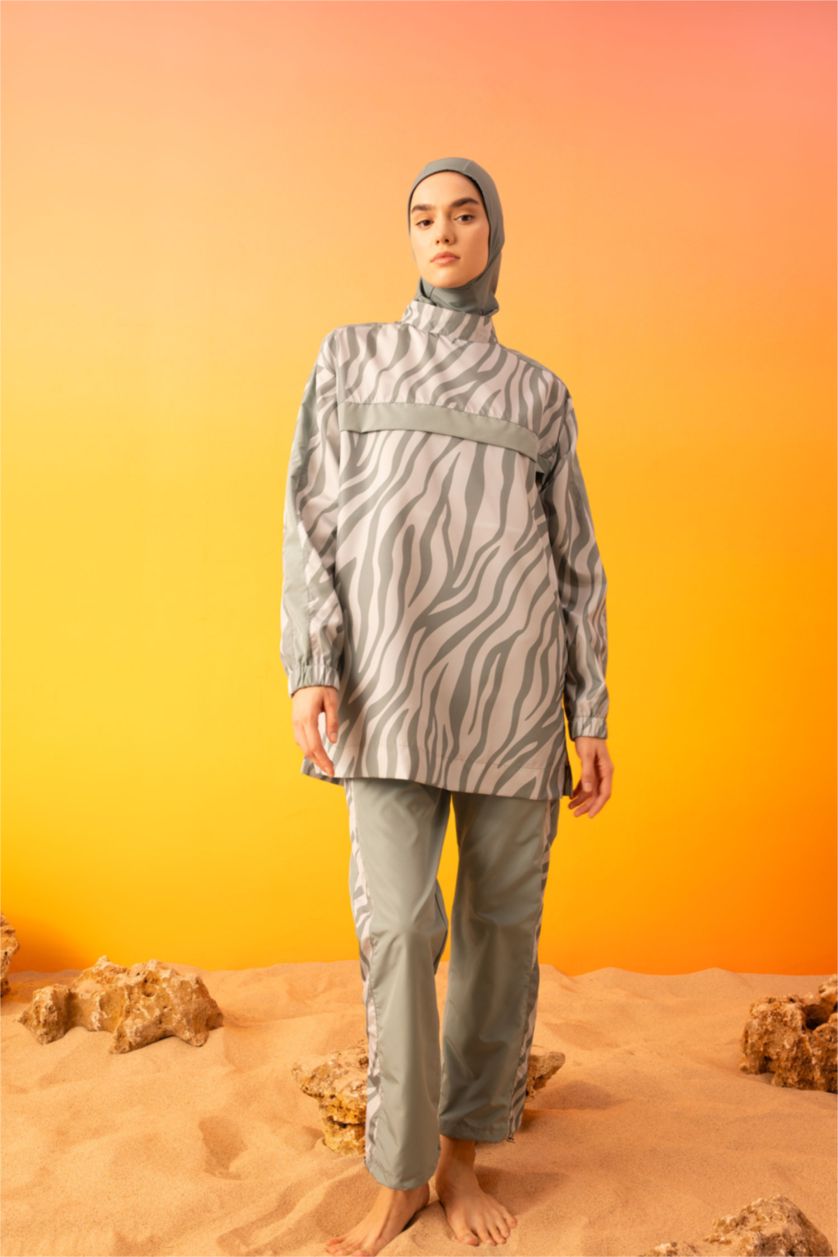 حريمي أخضر فاتح طقم بوركيني محجبات قصة عادية - 3 قطع