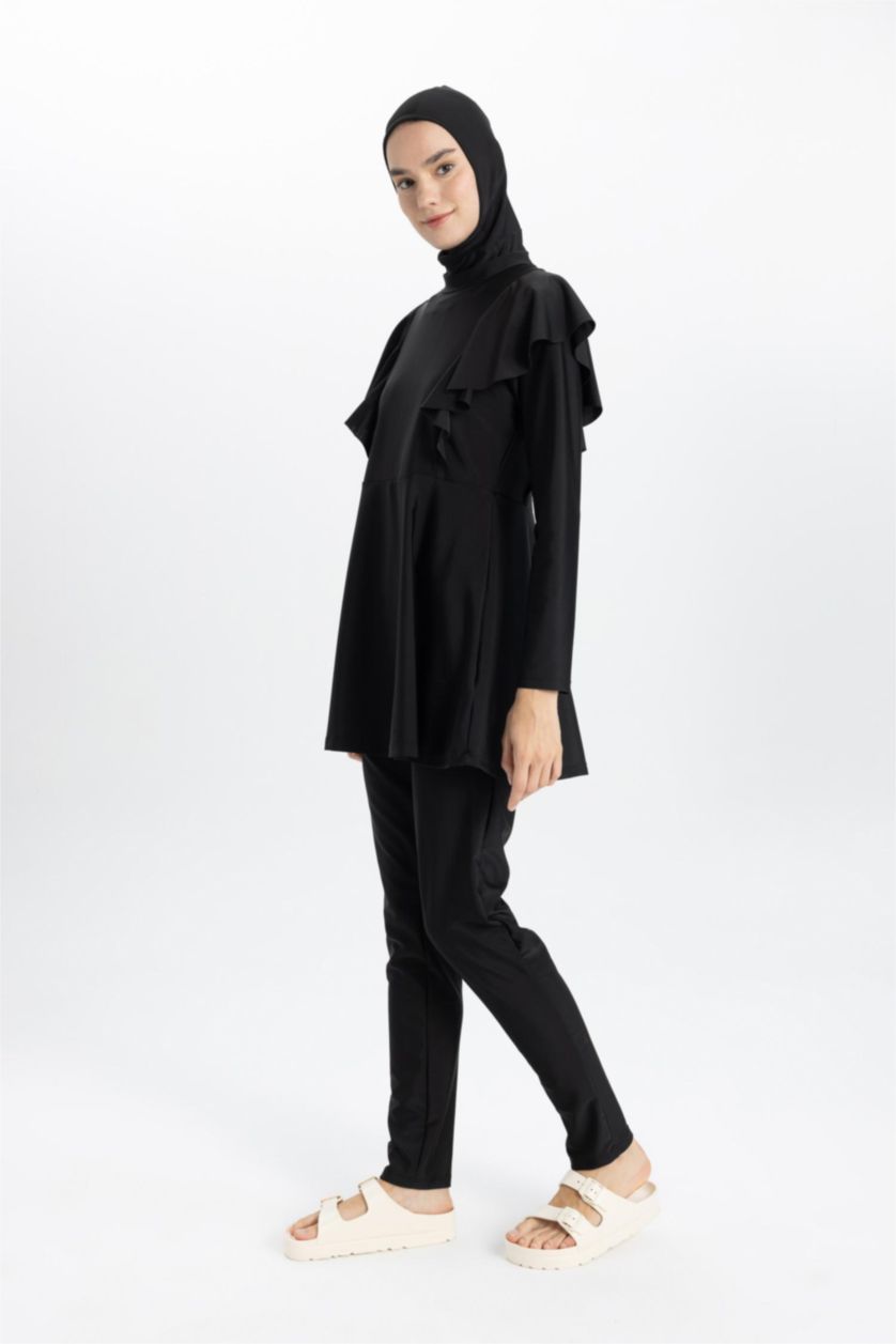 FEMME Noir Maillot de Bain Coupe Régulière Burkini Hijab - 4 Pièces