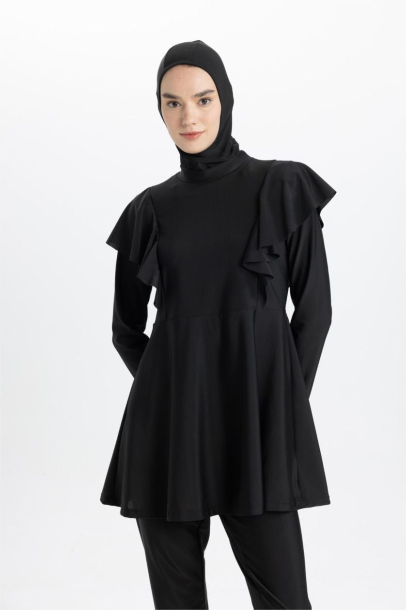 FEMME Noir Maillot de Bain Coupe Régulière Burkini Hijab - 4 Pièces